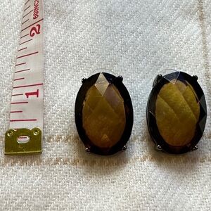 Vintage Oval Gemstone Earrings - Amber and Black